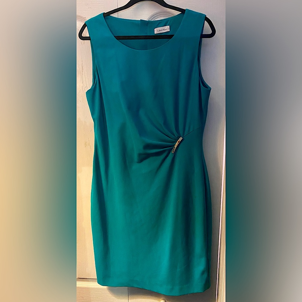 CALVIN KLEIN Lined Green Dress, Worn Once, Size 12-14